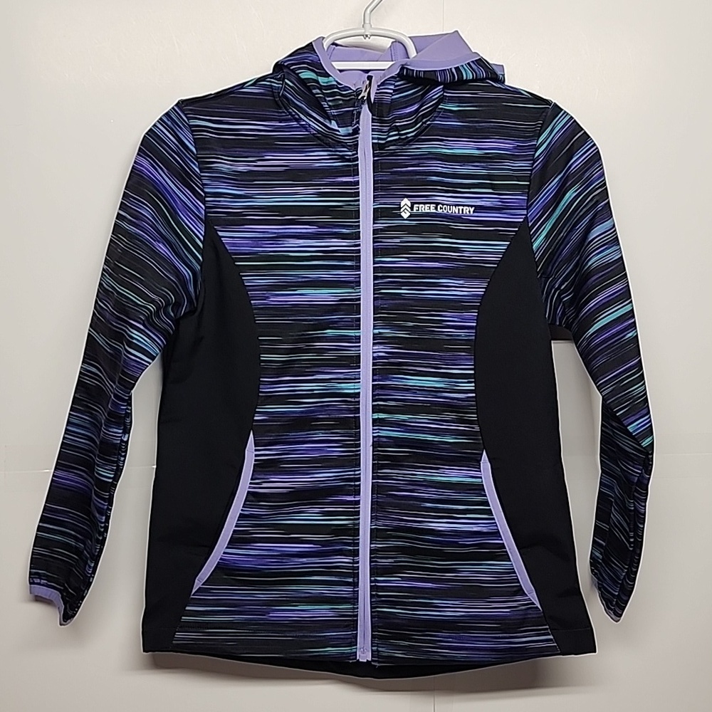 Free Country szXL 10/12 purple black lightweight hooded jacket. Layering weather